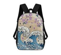 sinyumoney Great Wave Off Kanagawa Backpacks Kids School Backpack School Bag 3D Printed School Bag for Boys Elementary And Middle School Students 17inch