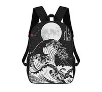 sinyumoney Great Wave Off Moon School Bag Backpack Teen Schoolbag 3D Printing Adjustable Schoolbag Fashion Pocket Bag for Kids Boys Girls Students And Teenagers Fans 17inch