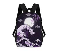 sinyumoney Great Wave Purple Night Backpack School Large Water Resistant Laptop Backpack for Teenage Girls Boys Women Men 17inch