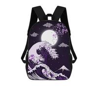 sinyumoney Great Wave Purple Night Rucksacks 3D Printed Children Backpacks Fashion Casual Daypack Cute Travel Bags Outdoor Casual Daypack for Boy And Girl 17inch