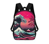 sinyumoney Great Wave with Cherry Blossoms Backpack School Bag Lightweight Casual Daypack School Backpacks for Girl, Teen Girls 17inch