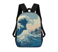 sinyumoney Great Wave with Traditional Architecture School Bag 3D Printed 17inch Backpacks Fashion Kids School Backpack Rucksacks for Boys Elementary And Middle School Students