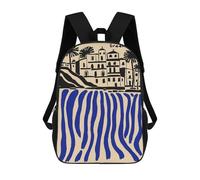 sinyumoney Greece Illustration with Blue Water Backpack School Lightweight Casual Daypack School Backpacks for School/Work/Travel 17inch