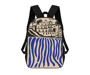 sinyumoney Greece Illustration with Blue Water Backpack School Lightweight Casual Daypack School Backpacks for School/Work/Travel 17inch