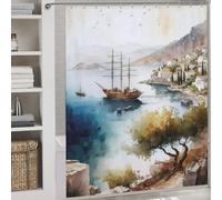 sinyumoney Gr oast with Ships Anti-Mould Proof Resistant Fabric Polyester Shower Curtain with Hooks for Bathroom for Travel Trailer 69.69x70.87Inch（177x180cm）