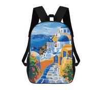 sinyumoney Greek Island Santorini Backpack 3D Printed Children's School Backpack Kids Travel Backpacks High Capacity Book Bags Children's Backpack Rucksack 17inch