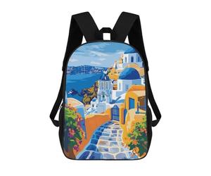 sinyumoney Greek Island Santorini Backpack 3D Printed Children's School Backpack Kids Travel Backpacks High Capacity Book Bags Children's Backpack Rucksack 17inch
