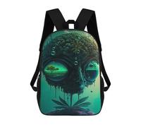 sinyumoney Green Alien Portrait Backpacks Kids Student Schoolbag,3D Printed Backpacks,Elementary And Middle School Students Backpacks for Boys Girls 17inch