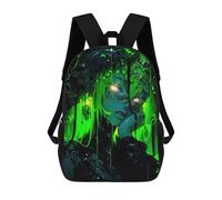 sinyumoney Green Anime Girl with Skulls Backpack School Lightweight Schoolbag Dayback Bookbag College for Men, Women & Teenage Boys 17inch