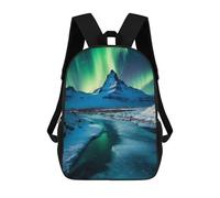 sinyumoney Green Aurora Borealis Backpacks Kids 17inch School Backpack School Bag 3D Printed School Bag for Boys Elementary And Middle School Students