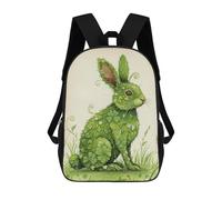 sinyumoney Green Clover Rabbit Illustration School Backpack for Girls 17inch Casual Daypack Lightweight Rucksack Boy Girl Backpack for Middle School Students