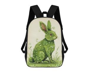 sinyumoney Green Clover Rabbit Illustration School Backpack for Girls 17inch Casual Daypack Lightweight Rucksack Boy Girl Backpack for Middle School Students