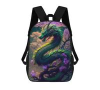 sinyumoney Green Dragon Flowers Backpack, Children's Backpack, Student School Bag Bookbag Rucksack, 3D Printed School Bag for Boys Girls 17inch