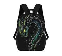 sinyumoney Green Dragon Illustration 17 Inch School Bag Backpack Teen Schoolbag 3D Printing Adjustable Schoolbag Fashion Pocket Bag for Kids Boys Girls Students