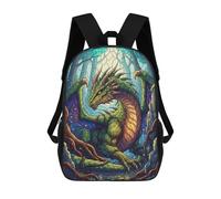 sinyumoney Green Dragon in Forest Illustration Children's Backpacks School Backpack 3D Printed Backpack for Kids Travel Rucksacks Book Bags Kids School Bag 17inch