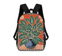 sinyumoney Green Plant in Blue Pot 3D Printed 17 Inch School Backpack Casual Children's Backpacks 3D Printed for Boys Elementary And Middle