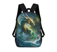sinyumoney Green Sea Dragon Artwork Backpacks Kids 17inch School Backpack School Bag 3D Printed School Bag for Boys Elementary And Middle School Students