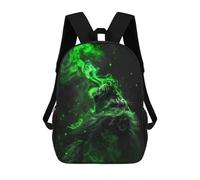 sinyumoney Green Smoke Cat Art Print 3D Printed Children's School Backpack for Kids High Capacity Travel Rucksacks 17 Inch Book Bags Kids