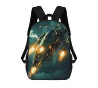 sinyumoney Green Spaceship in Flight 3D Printed Children's School Backpack for Kids High Capacity Travel Rucksacks Book Bags Kids School Bag Back Pack 17inch