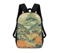sinyumoney Green Tone Japanese Villag School Backpack Large Water Resistant Laptop Backpack for Boys/Girls/Teenagers 17inch