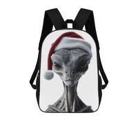 sinyumoney Grey Alien Christmas Portrait Kids School Backpack 3D Printed Backpacks Fashion School Bag Rucksacks for Boys Elementary And Middle School Students 17inch