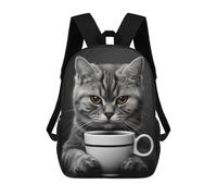 sinyumoney Grey Cat with A Coffee Cup Kids Backpack, Kids School Bag 3D Printed School Backpacks for Boys And Teenager School Students 17inch