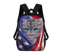sinyumoney Grey Kitten USA Patriot School Backpack School Bags for Girls Boys Backpack with Pocket Fashion School Bag Kids Backpack 17inch