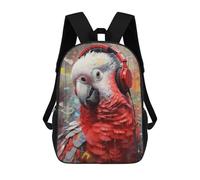 sinyumoney Grey Parrot Headphones 3D Printed Kids School Bag Rucksacks Children's School Fashion Casual Back Pack High Capacity Travel Book Bags Backpack for Kids 17inch