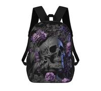 sinyumoney Grey Skull Purple Roses School Bags Large Water Resistant Laptop Backpack for Campus Outdoor Travel Sports 17inch