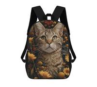 sinyumoney Grey Tabby Cat in Flowers 3D Printed Kids School Bag Rucksacks Children's School Fashion Casual Back Pack High Capacity Travel Book Bags Backpack for Kids 17inch