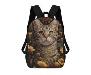 sinyumoney Grey Tabby Cat in Flowers Backpack School Bag Water Resistant Computer Rucksack for Campus Outdoor Travel Sports 17inch