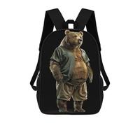 sinyumoney Grizzly Bear Fat Backpack School Large School Backpack for Boys - Perfect for Travel, Work And Daily Use 17inch