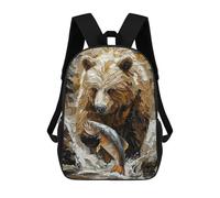 sinyumoney Grizzly Bear Fishing in Dynamic Impasto Style Backpack School High Secondary School Bags Casual Backpack for Teenage Girls Boys Women Men 17inch