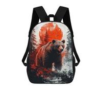 sinyumoney Grizzly Bear in Forest with Red Sun Backpack School High Secondary School Bags Casual Backpack for Men, Women & Teenage Boys 17inch