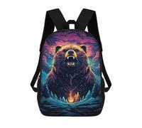sinyumoney Grizzly Bear Night Art Print Backpack School Bag Daypacks Business Backpack Water Resistant Bookbag for Girls Boys Teenage 17inch