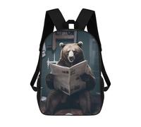 sinyumoney Grizzly Bear Reading Newspaper Kids School Backpack 3D Printed Fashion School Bag Casual School Bag for Boys Elementary And Middle School Students 17inch