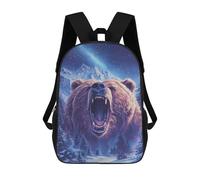 sinyumoney Grizzly Bear Roar Tapestry Backpack Kids School Bag Boys Cartoon 3D Print Students Schoolbag Laptop Daypack for Boys Girls 17inch