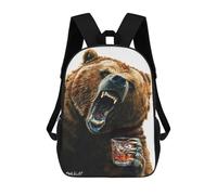 sinyumoney Grizzly Nights, Angry Bear with Whiskey 3D Printed Children's School Backpack for Kids High Capacity Travel Rucksacks Book Bags Kids School Bag Back Pack 17inch