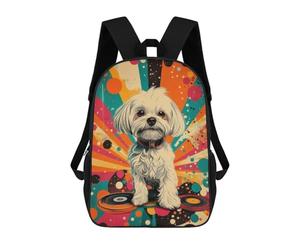 sinyumoney Groovy Maltese Retro Dog Art Print Retro Dog on Vinyl School Backpack Work Laptop Backpack Rucksack Bag for Teenage Girls Boys Women Men 17inch