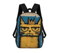 sinyumoney Grumpy Abstract Cat 17 Inch Kids Backpack Fashion Fun Backpack Book Bag for Boys And Teenager 3D Printed for Boys
