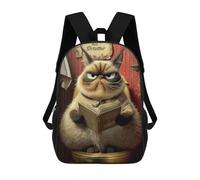 sinyumoney Grumpy Cat Reading Book-1 Rucksacks 3D Printed Children 17inch Backpacks Fashion Casual Daypack Travel Bags Outdoor Casual Daypack for Boy And Girl