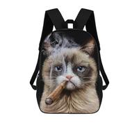 sinyumoney Grumpy Cat with Cigar Backpacks 3D Printed School Bag Casual Kids Fashion School Bag for Boys Middle School Students School 17inch