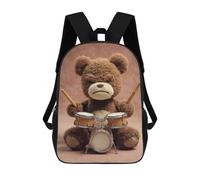 sinyumoney Grumpy Teddy Bear Drummer Kids School Backpack 17 Inch School Bag 3D Printed School Bag for Boys Elementary And Middle School Students