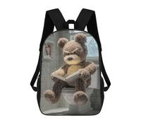 sinyumoney Grumpy Teddy Bear Reading on Toilet Backpack School Lightweight Casual Daypack School Backpacks for School/Work/Travel 17inch