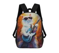 sinyumoney Guitar Playing Cat Art Print Backpacks, Kids Backpack Student School Bag 3D Printed Travel Backpacks Fashion Accessory Backpack Children Waterproof School Bags 17inch
