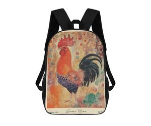 sinyumoney Gustav Klimt Rooster Farm 17 Inch Kids Backpack Fashion Fun Backpack Book Bag for Boys And Teenager 3D Printed for Boys