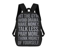 sinyumoney Gym, Money, Pray - Success Motivation 17 Inch Kids Backpack Fashion Fun Backpack Book Bag for Boys And Teenager 3D Printed for Boys