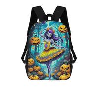sinyumoney Halloween Ballerina in Enchanted Forest 3D Printed School Bag Children's School Backpack Schoolbags Travel Backpacks Casual Fashion Bag for Kids School Students 17inch