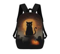 sinyumoney Halloween Black Cat Cauldron Scene Backpack School Bag Fashion Stationery Backpack Waterproof Casual Daypacks- Perfect for Travel, Work And Daily Use 17inch