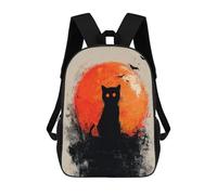 sinyumoney Halloween Black Cat Moon Art Print 3D Printed 17inch Kids School Bag Rucksacks Children's School Fashion Casual Back Pack High Capacity Travel Book Bags